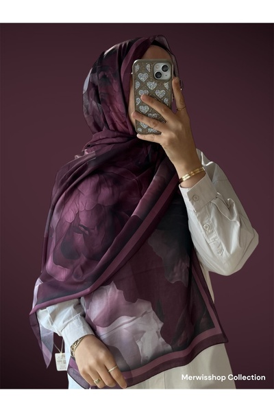 e.m ipek Soft Desenli Mürdüm-Siyah Şal