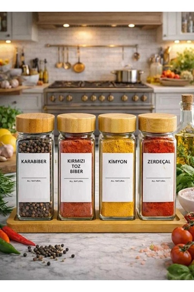 Acarlar Ticaret Bamboo Lid Including 4 Spice Stickers with Stand