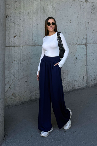 bacc Navy Blue Flared Ultra Soft Fabric Trousers Bcdf-25P0003