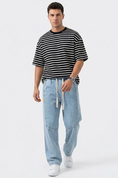 COjans Men's Relaxed Fit Baggy Jean Trousers 30074 - Blue