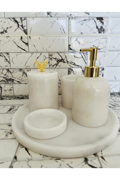 SAMM MARBLE Beyaz mermer banyo seti 5 li