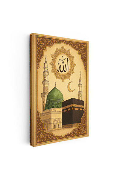 Tablofest Dikey Kanvas Tablo Kabe ve Mescidi Nebevi Yeşil Kubbe Dini İslami T...