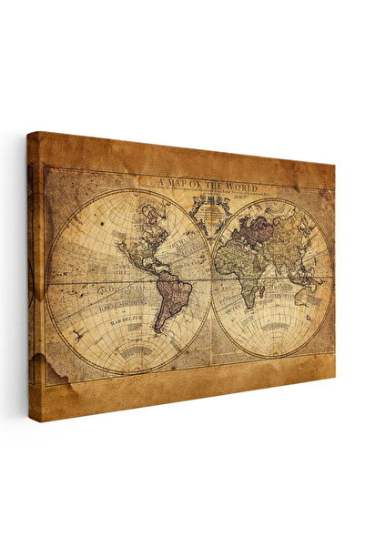 Tablofest Yatay Kanvas Tablo Antik Çift Küre Yeryüzü Harita Tablosu Ev Ofis D...