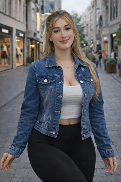 Bluewhs Women's urban classic denim jacket buttoned jeans jacket blue coat