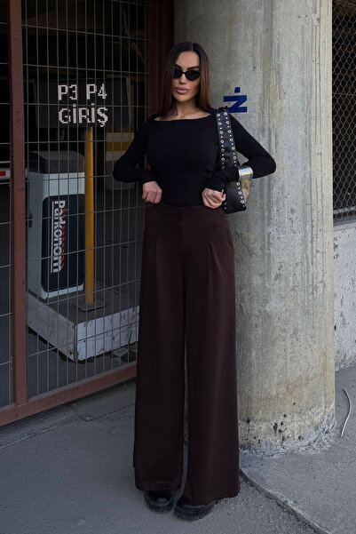 bacc Brown Pocketed Flared Ultra Soft Fabric Trousers Bcdf-25P0001