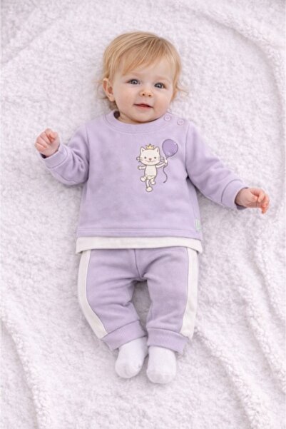 HANNA Costum Memoza cu broderie – set din bumbac, mov