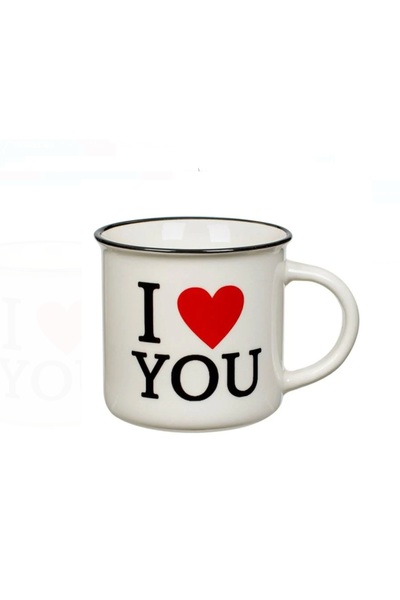 OEM New Bone Ceramic Mug, Black Rim, Message "I Love You", Valentine's Day, 3...