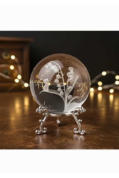 Sarego Kedi Figürlü Kristal Cam Kar Küresi Metal Standlı Masaüstü Dekoratif H...