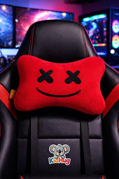 Gamer Plush Seat Cushion with Elastic – Neck Support Cushion, Vehicle & Gaming Seat Compatible Red