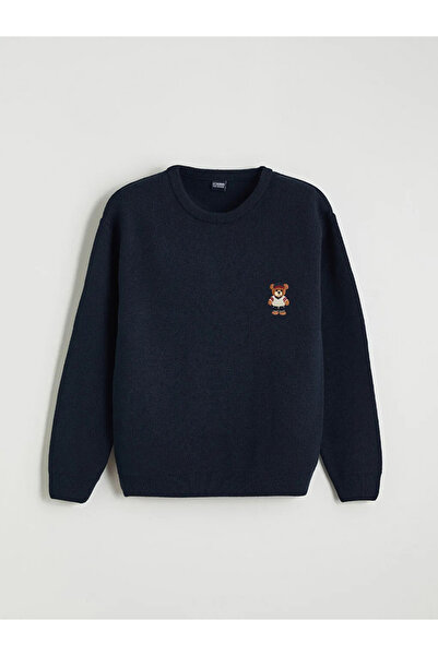 LC Waikiki guler rotund Pulover pentru bărbați din tricot brodat cu ursuleț T...