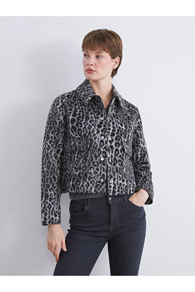 LC Waikiki Shirt Collar Leopard Print Women's Cashmere Jacket