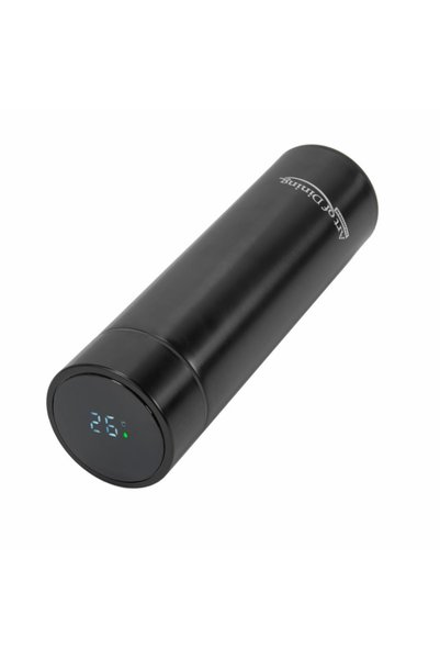 OEM Termos inox 450 ml, pereti dubli, capac etans, indicator LED temperatura, infuzor inclus, Negru
