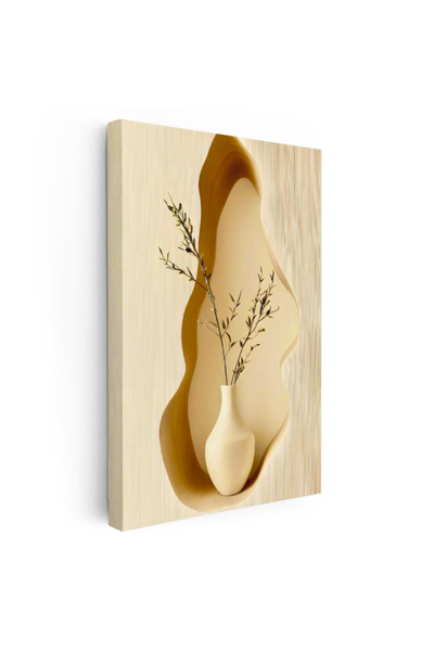 Tablofest Dikey Kanvas Tablo Seramik Vazo Kuru Çiçek Bohem Tablo Ev Ofis Duva...