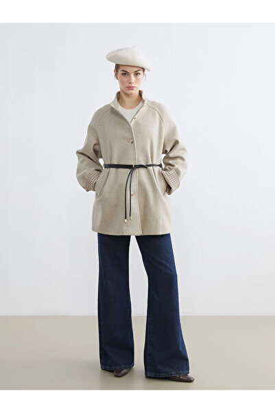 LC Waikiki Beli Belted High Neck Women's Cashmere Coat