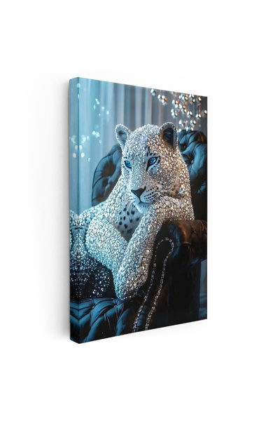 Tablofest Dikey Kanvas Tablo Kristal Doku Görünümlü Leopar Tablosu Ev Ofis Du...