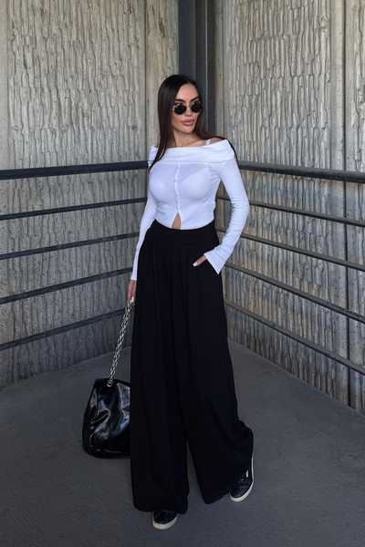 bacc Black Pleated Detailed Spanish Ultra Soft Fabric Trousers Bcdf-25P0002