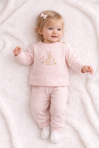 HANNA Σετ Memoza με κεντημένο κουνέλι – 100% βαμβάκι, ροζ