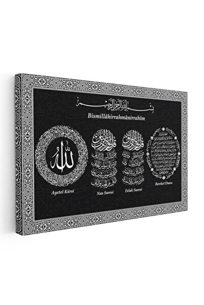 Horizontal Canvas Painting Silver Look Verse Globe Disaster Surah Nas Fertility Prayer Religious Islamic Painting
