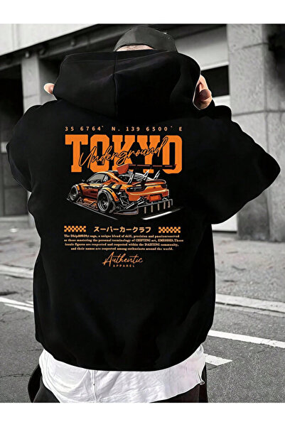 Hunors Sportswear & Company تي شيرت أسود مطبوع من طراز طوكيو للجنسين موديل KA...