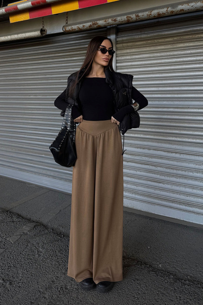 bacc Camel Flared Ultra Soft Fabric Trousers Bcdf-25P0003