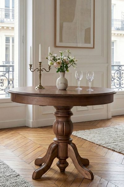 Woodenbend Meva Ceviz Rengi Yuvarlak 100 cm Ahşap Açılır Yemek Masası Takımı – 4 Sandalyeli Modern İskandinav