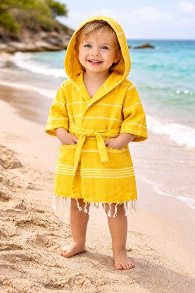 Loova Çocuk peştemal bornoz %100 pamuk kapüşonlu hafif hızlı kuruyan 1-2-3 ya...