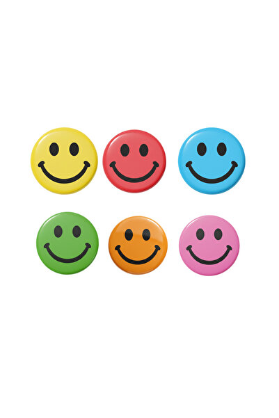 Gumustenevim Altı Farklı Renklerde Gülen Yüz Motivasyon Rozet (6 Adet)