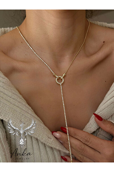 ANKA JEWELLRY HALKA MODEL ZİRKON TAŞLI SU YOLU TOP ZİNCİR Y GOLD KOLYE