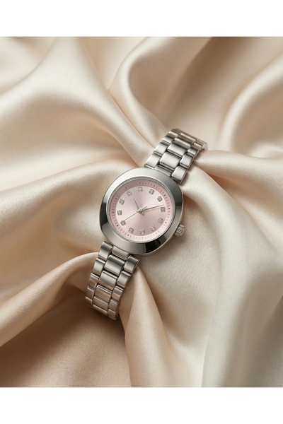 KLISHE Butik Women's Watch Silver Steel Pink Dial with Stones Stylish Vintage...