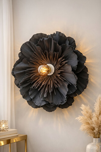 Bubihome Lumi Bloom Noir Çiçek Formlu Duvar Apliği | El Yapımı Dekoratif Apli...