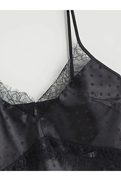 LC Waikiki V-Neck Polka Dot Satin Women's Nightgown