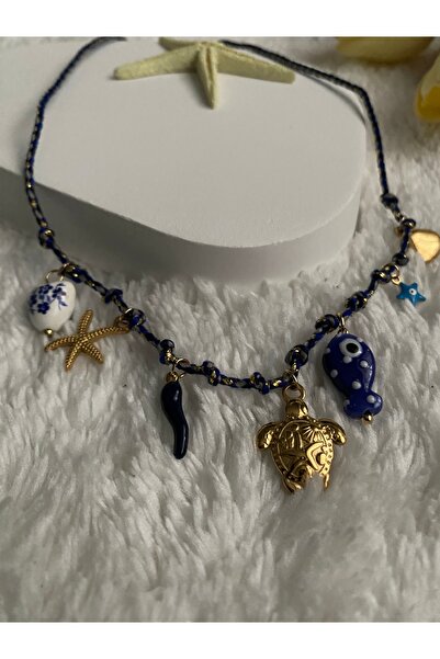 NUR LUCIA MAVİ İPLİ BALIK, KAPLUMBAĞA, İSTİRİDYE, BİBER MOTİFLİ ÇELİK CHARMLI...