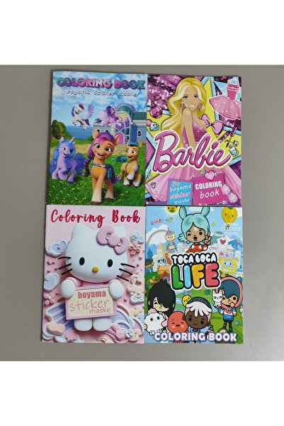 ada çanta kırtasiye 4 adet stickerli boyama kitabı (Ponny/Barbi/Hello kitty/t...