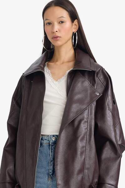 DeFacto Waterproof Relax Fit Faux Leather Coat G0701Ax26Sp