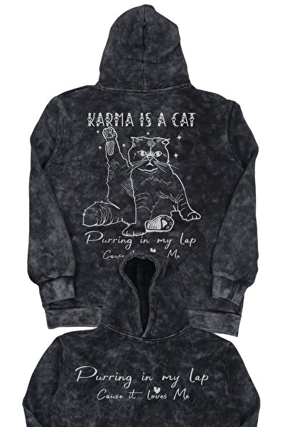 Fuddy Moda سترة رياضية قابلة للغسل للجنسين من Karma Is Cat مطبوع بغطاء رأس، ه...