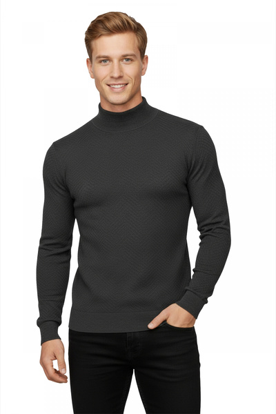 DeepSEA Чорний трикотажний светр з напівстійким коміром і еластичною вставкою...