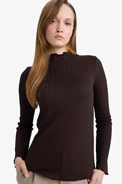 DeFacto Slim Fit Slim Fit Corded Fabric Ribbed Knit Long Sleeve Tunic F7136Ax...
