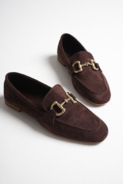 bashrol Kadın Acı Kahve Rengi Süet Gold Tokalı Ortopedik Hafif Şık Ve Rahat L...