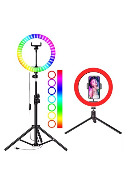 Moxti LED Işıklı Tripod 10 Inç Rgb Halka Youtuber Tiktok Makyaj Işığı Ayaklı ...