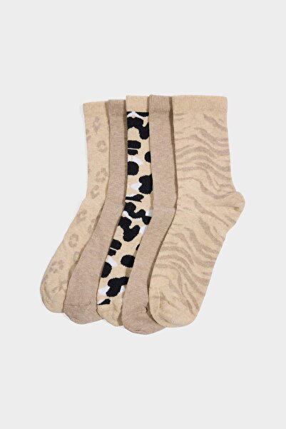 DeFacto Women's Patterned 5-Piece Cotton Long Socks G9459Axns