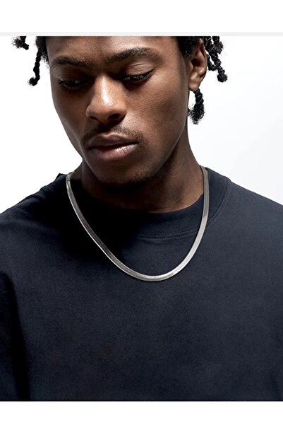 BirYıldızOl Flat Herringbone Italian Chain Stainless Steel Men's Necklace