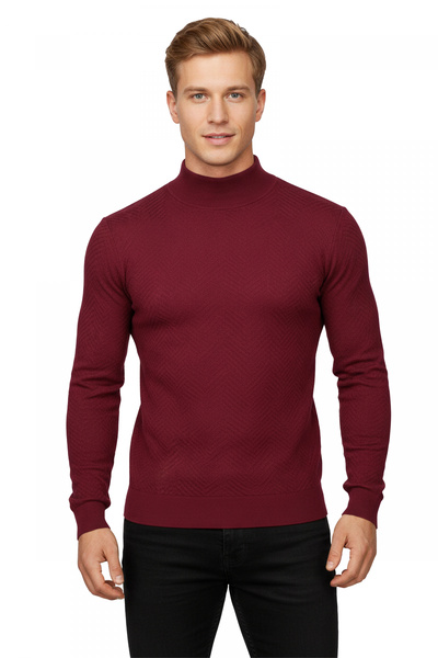 DeepSEA Бордовий трикотажний светр з напівкомірцем і еластичною вставкою Slim...
