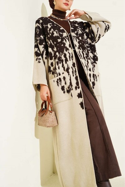 Burcia Embossed Patterned Knitwear Long Cardigan
