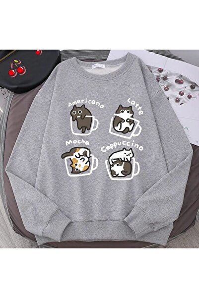 Kids أربعة قطط في كوب قهوة مطبوع سترة شتوية للأطفال للجنسين باللون الرمادي