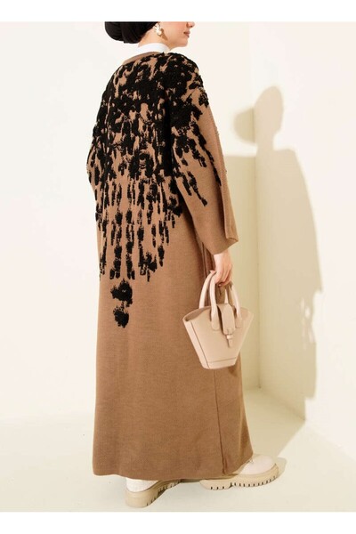 Burcia Embossed Patterned Knitwear Long Cardigan