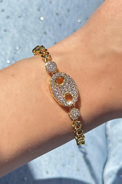 BirYıldızOl سوار فولاذي بتصميم سلسلة ملتوية مرصع بأحجار الزركون الذهبية