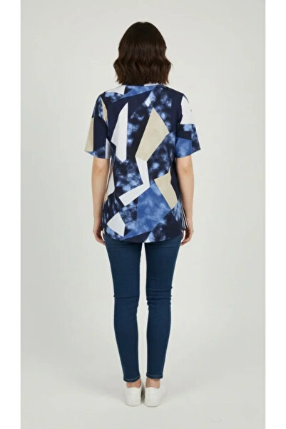 JANES Patterned Tasseled Viscose Blouse Peter Pan collar Short Sleeve Big Siz...