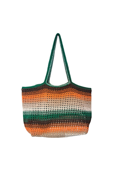 Perlaçeşme Macrame Rope Hand Knitted Orange Green Women's Mesh Shoulder Bag