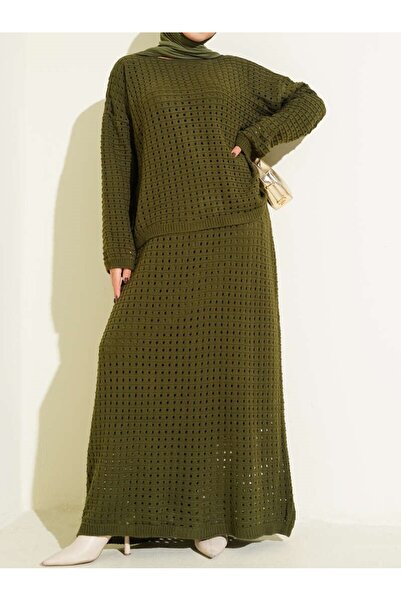 Burcia Lace-Like Knit Skirted Knitwear Double Set