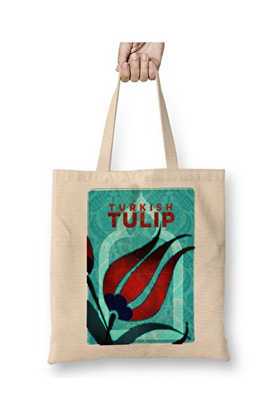 Toyaso Lale Біла тканинна сумка з довгими ручками Сумка для покупок Сумка для...